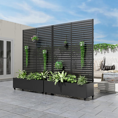 Casaphoria Metal Raised Garden Bed with Trellis and Wheels, 72"x47"x16" Planter Box for Climbing Plants, Vegetables & Vines, Features Drainage Holes and Privacy Screen (Black-Louvered)