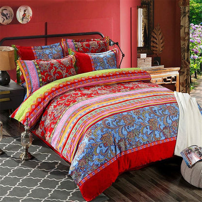 ABREEZE Bohemian Duvet Cover Set Colorful Red Boho Retro Bedding Set Damask Paisley Cotton Duvet Cover Tribal Reversible Bedding Exotic Style Comforter Cover 3-Piece Queen