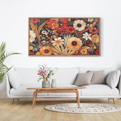 Aurlan Boho Burnt Orange Terracotta Wildflowers Framed Wall Art(40"x20"), Abstract Floral 3D Textured Canvas Artwork, Large Modern Vintage Botanical Nature Art Wall Decor for Home Office Living Room Bedroom