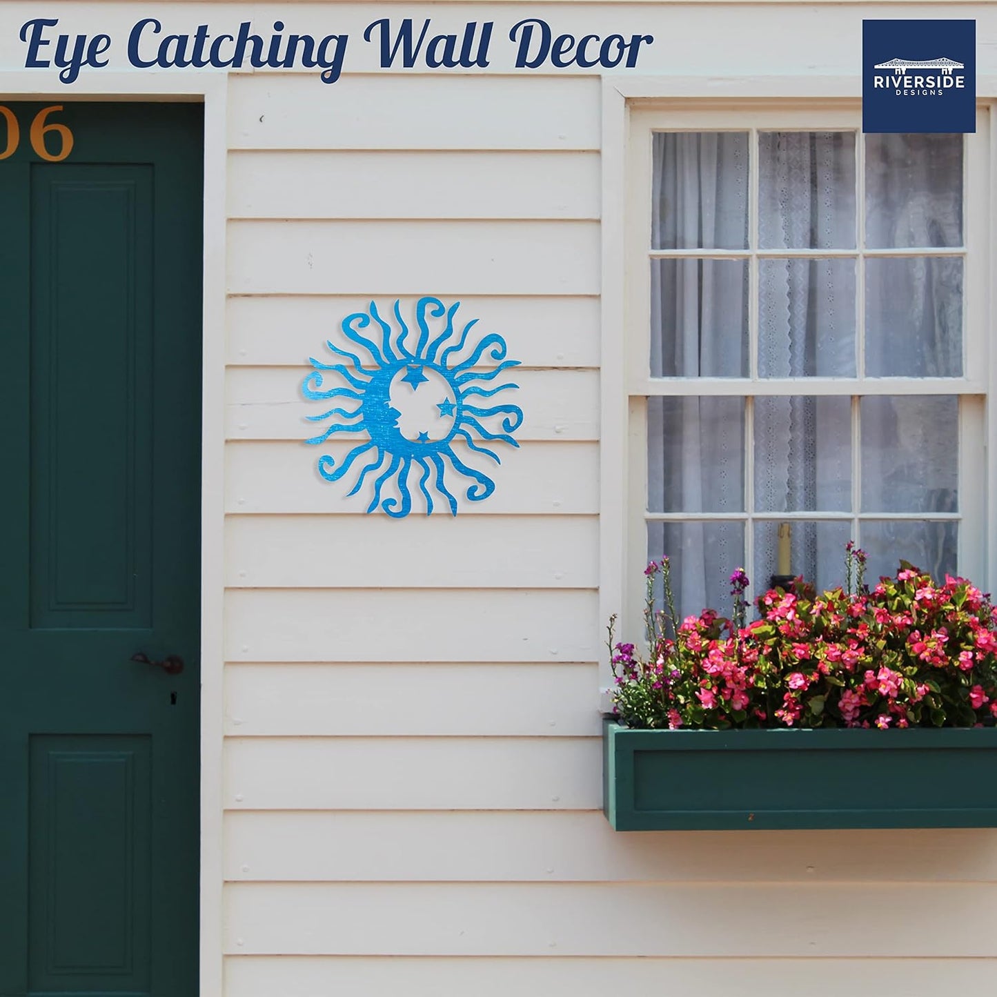 Riverside Designs Wacky Solar Moon Metal Wall Art Steel Outdoor Decor | Heavy-Duty and Waterproof | Made in USA (Teal, 18L x 18W)