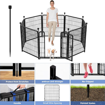 ADAVIN Tall Garden Fence 40 in(H)×31 Ft(L) 14 Panels, Heavy Duty Iron Metal Fence with Gate Low Threshold, Dogs Rabbit Fences Outdoor Camping, Flower Bed Fencing Border, Temporary Black Yard Fences