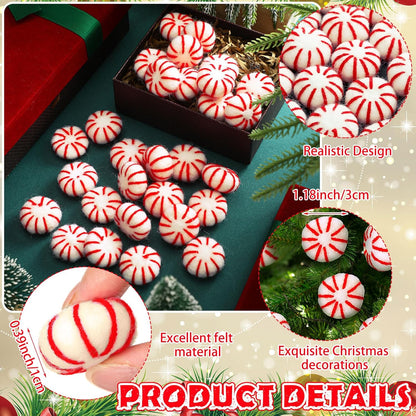 36 Pcs Felt Peppermint Decoration Christmas Wool Peppermints Christmas Arts Crafts Supplies, DIY Garland for Tree Home Vase Filler Decoration(Red)