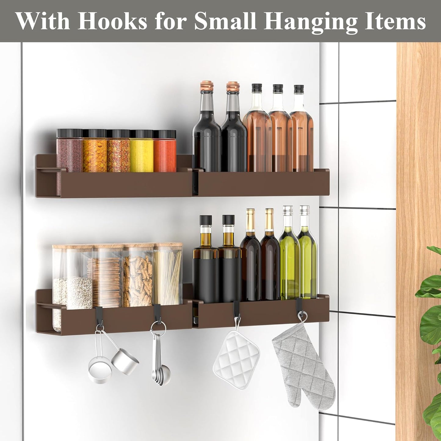 4 Pack Magnetic Spice Rack Organizer for Refrigerator and Oven, Brown Fridge Organizers and Storage for Kitchen