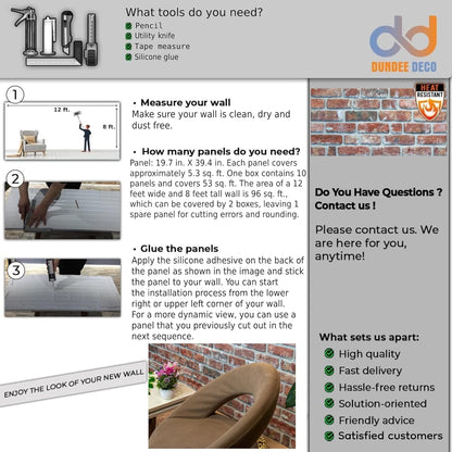 Dundee Deco 3D Wall Panels Faux Brick - Cladding, Red Brown Stone Look Wall Paneling, Styrofoam Facing for Living Room, Kitchen, Bathroom, Balcony, Bedroom, Set of 5, Covers 27 sq ft