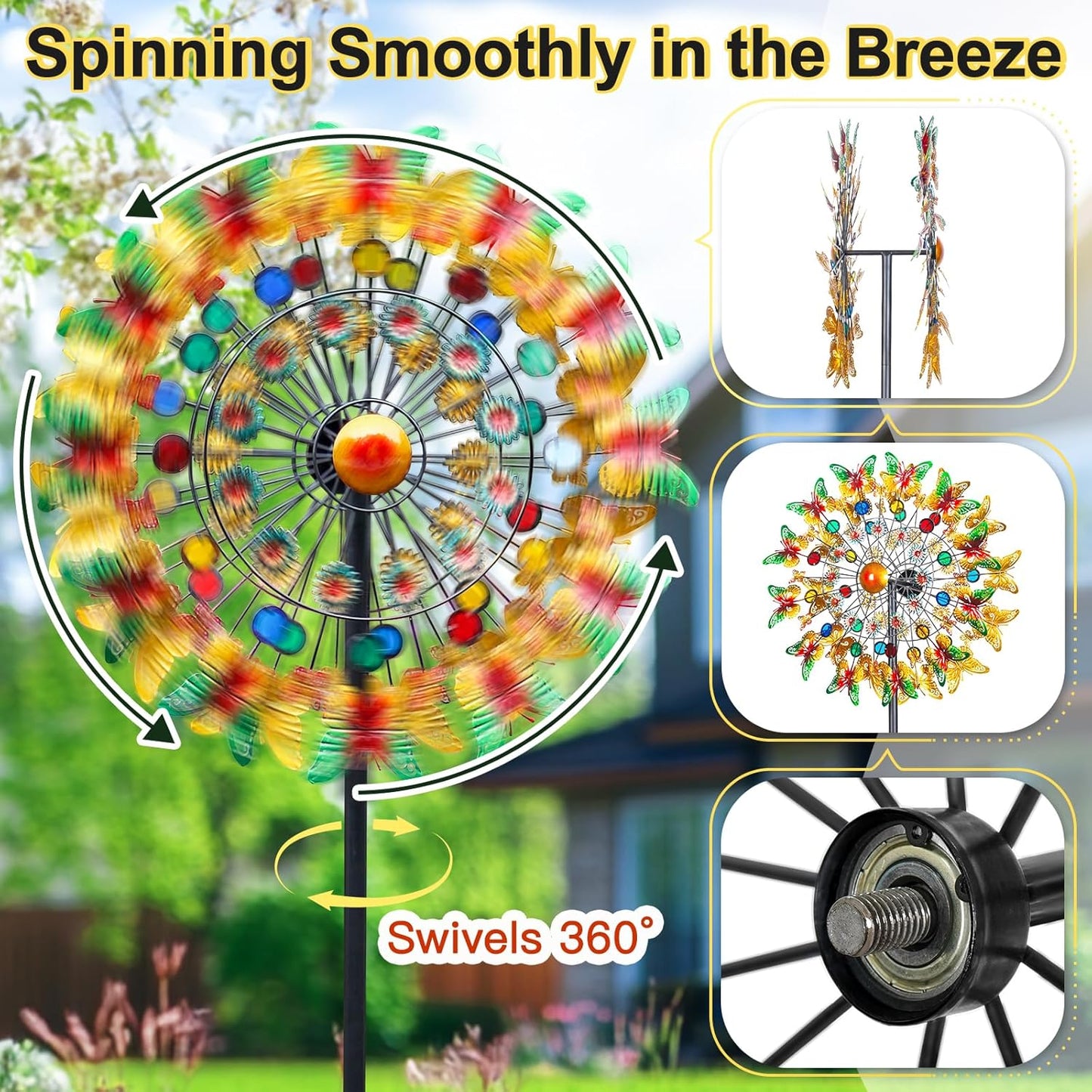 Lairander Butterfly Outdoor Wind Spinners, 84'' Large Garden Wind Spinner, Metal Yard Art Wind Sculptures & Spinners, Garden Decor for Outside Yard Ornaments Clearance Gift for Family