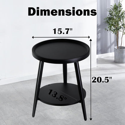 Small Round Side Table, 2-Tier Mid Century Modern Side Table, Round End Table Small Side Table for Living Room, Metal Frames, Black