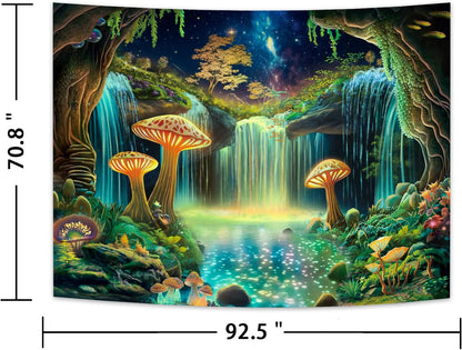 Ameyahud Blacklight Fantasy Forest Tapestry UV Reactive Waterfall Tapestries Starry Sky Tapestry Neon Nature Plant Wall Hanging Decor for Home