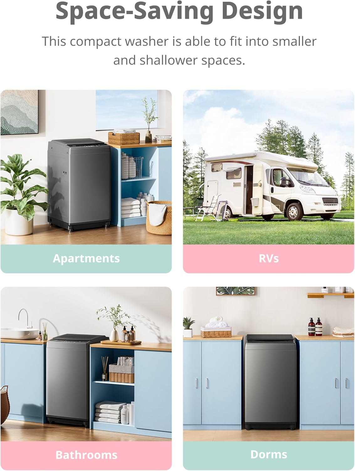 COMFEE??1.6 Cu.ft Portable Washing Machine, 11lbs Capacity Fully Automatic Compact Washer with Wheels, 6 Wash Programs Laundry Drain Pump, Ideal for Apartments, RV, Camping, Magnetic Gray