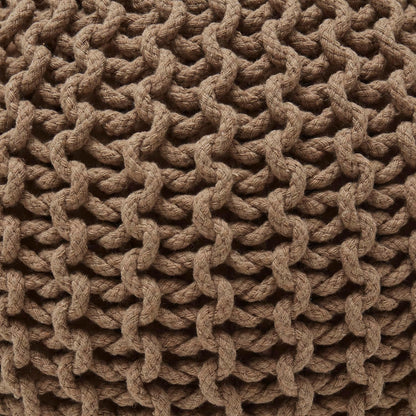 Ornavo Home Pouf Ottoman Foot Rest - 100% Cotton Pouffe - Hand Knitted Cable Braid Cord - Boho Round Stuffed Ottoman for Living Room, Bedroom - Taupe/Brown