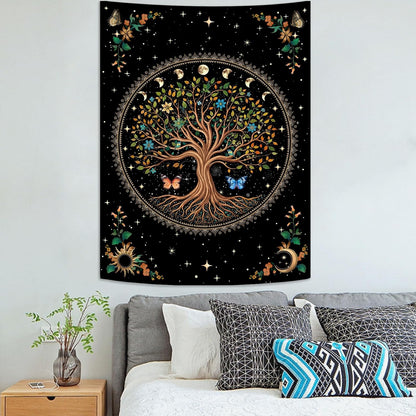 Lunerfex Tree of Life Tapestry Moon Phase Wall Tapestry, Green Tapestries for Bedroom Ceiling Tapestries Wall Hanging for Bedroom Living Room Decor Tree-4 60"x80"