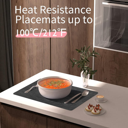 Maxpearl Faux Leather Placemats Set of 6 - Waterproof - Wipe Clean - Heat Resistant - Anti Slip Dining Table Place Mats, Suitable for Indoor & Outdoor Use, 17’’×12’’, Black