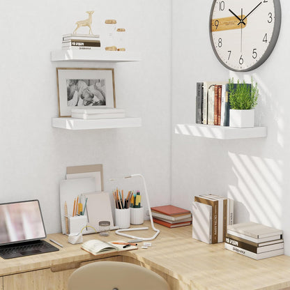 Fun Memories Wood Floating Shelves 16 Inch, 10 Inch Deep Shelves Wall Mount, Wall Shelves with Invisible Bracket, 16" Floating Shelves for Living Room Bathroom Bedroom, White, Set of 2