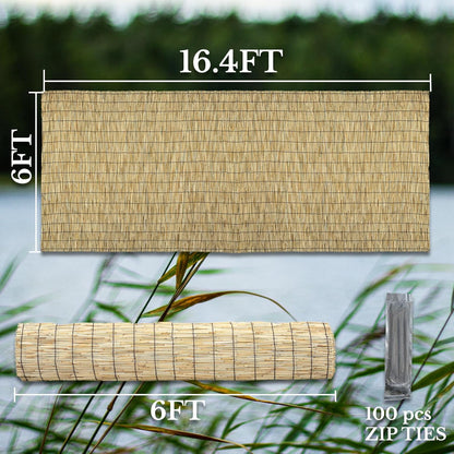 Natural 6FT X 16.4FT Reed Fencing Roll, Balcony Privacy Shade Reed Bamboo Fencing Garden Fence Border, Wind Block Sunshade Fence Screen for Outdoor Yard Patio Flower Bed Edge