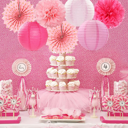 Rose Hot-Pink Party Decorations Streamers - 14pcs Girl Birthday Baby Shower Paper Lanterns Fan,Tissue Pom Poms,Honeycomb Balls,Bachelorette Bridal Wedding Engagement Supplies Decor Lasting Surprise