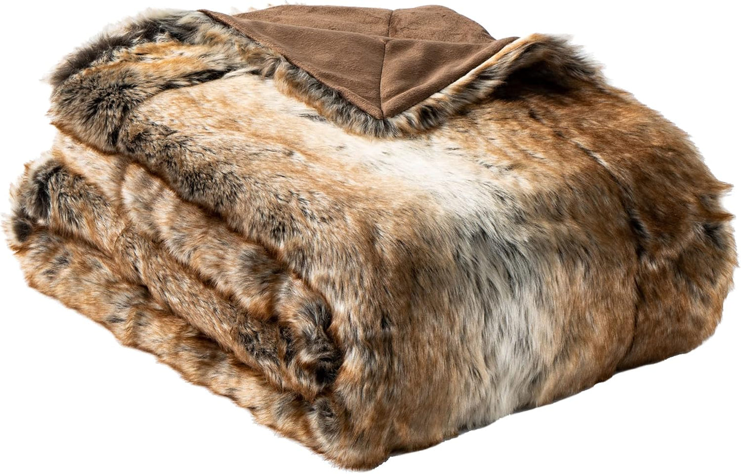 BATTILO HOME Luxury Brown Faux Fur Blanket Thick Warm Elegant Cozy Fuzzy Throw for Couch, Bed, Sofa Fluffy Blankets Decorative Reversible to Plush Velvet, 50"x60"