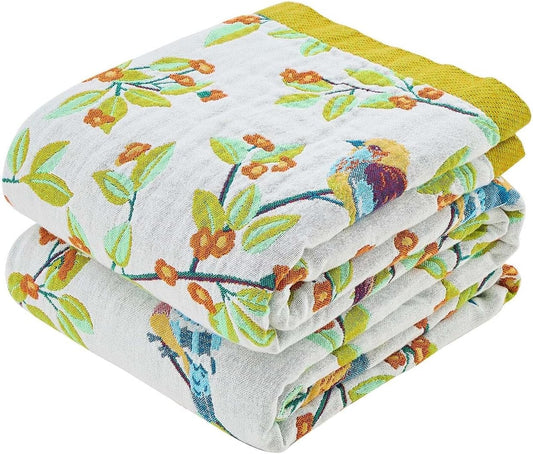 Boho Throw Blanket for Bed, 100% Cotton Soft Rustic Quilt Fall Blanket, 50"x60" Floral Printed Farmhouse Decor Bed Blankets, All Season Rustic Reversible Bohemian Throw Quilt