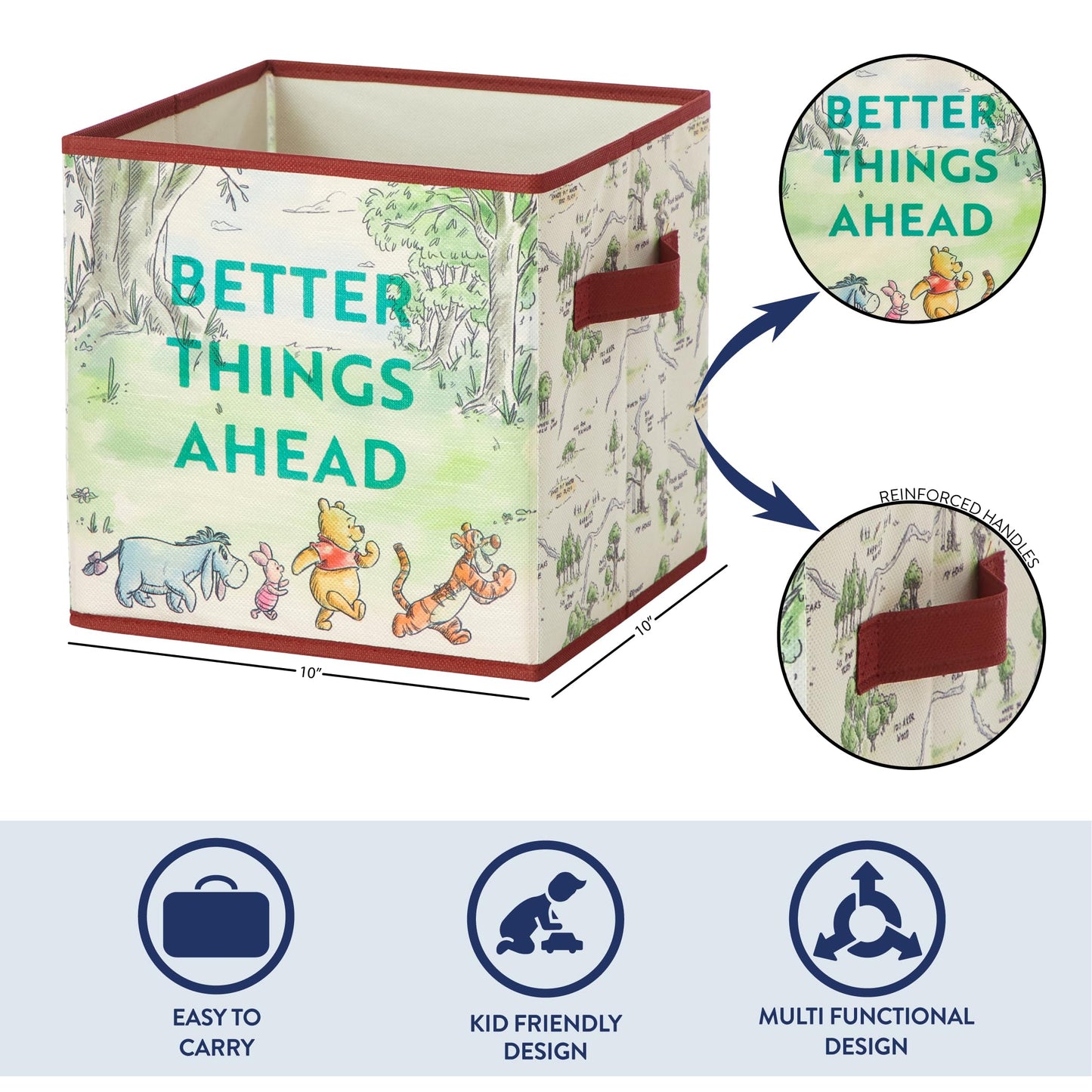 Disney Winnie the Pooh Storage Cubes, Set of 2 Fabric Storage Bins with Handles, 10x10 Collapsible