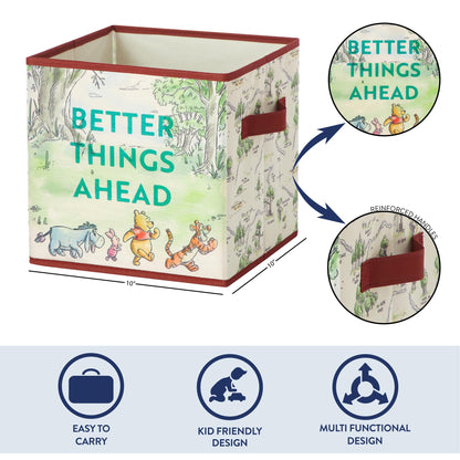 Disney Winnie the Pooh Storage Cubes, Set of 2 Fabric Storage Bins with Handles, 10x10 Collapsible
