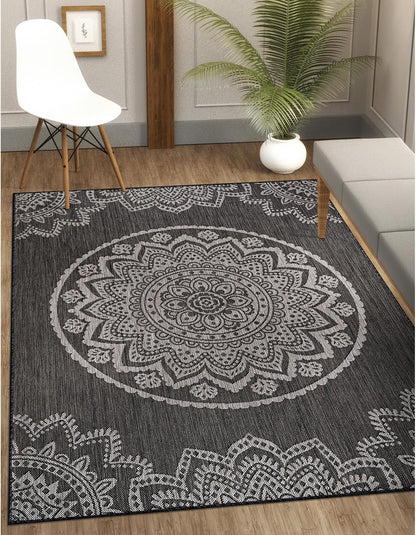 CAMILSON Outdoor Rug 8x10 Modern Area Rugs for Indoor and Outdoor Patios and Porches - Waterproof, Non-Shedding, Easy-to-Clean Outside Carpet (8 x 10, Medallion - Dark Grey/Light Grey)