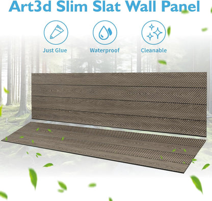 Art3d 4-Pack Glue-On Herringbone Wainscoting Panel for Interior Wall Decor - 104 x 12 Inch Polystyrene Ultralight Slim Slat Wall Panels for Living Room Bedroom, Mahogany