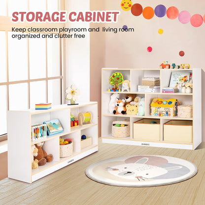 Toy Storage Organizer for Kids, 5-Compartment Wooden Storage Cabinet, Children Bookcase and Montessori Bookshelf, Book Shelf for Kids Room, Playroom, Living Room, Nursery, Classroom 24'' H(White)