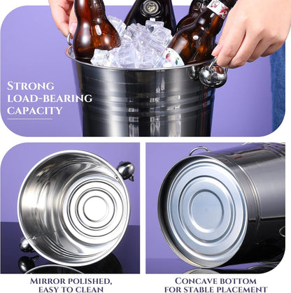 Amyhill 8 Pack Stainless Steel Ice Bucket 5.3 Quart/ 5 Liter with Handle Large Insulated Champagne Buckets Beer Bucket for Cocktail Bar Wine Parties Chilling Wine Champagne Home(Silver)