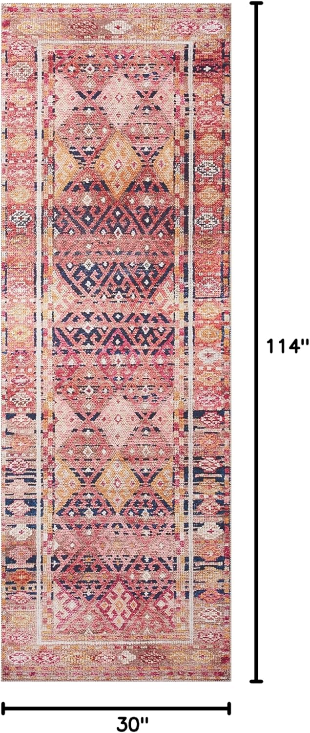 Loloi Layla Collection LAY-15 Magenta/Multi 2'-6" x 9'-6" .13" Thick Runner Rug, Soft, Durable, Vintage Inspired, Distressed, Low Pile, Non-Shedding, Easy Clean, Printed, Living Room Rug
