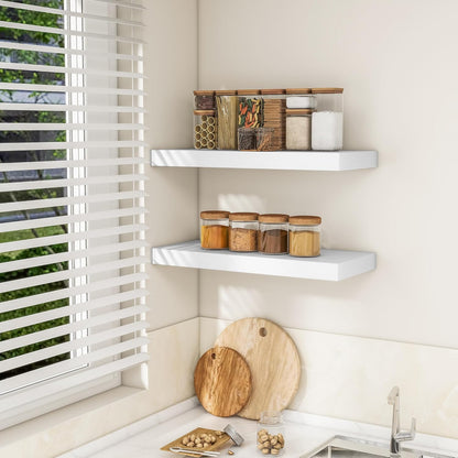 RICHFOCUS 24Inch Floating Shelves for Wall 2 Pack Shelves for Bedroom|Kitchen|Bathroom Wall Mounted Rustic Wood Floating Shelf with Invisible Brackets for Books|Storage|Decor, White