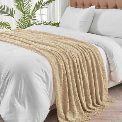 inhand Knitted Throw Blanket for Couch and Bed, Soft Living Room Home Decor Knitted Blanket with Tassel, Outdoor Lightweight Breathable Summer Blanket, Farmhouse Warm Woven Decorative, 50"x60"