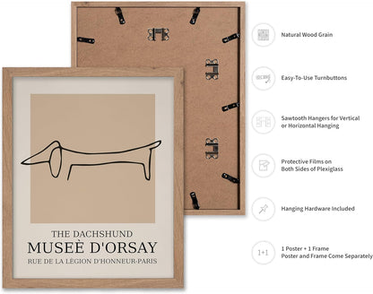 Poster Master Vintage Poster - Retro Minimalist Print - Gift for Artist, Housewarming - Dachshund Dog, Line Drawing, Abstract - Wall Decor for Living Room, Bedroom, 11x14 Beige Framed