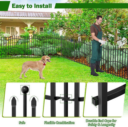 10 Panels No Dig Decorative Garden Fence with Gate - 32in H x 22.5ft L, Reinforced Square Tube Rustproof Tall Animal Barrier for Dogs & Rabbits, Outdoor Yard Border Fencing