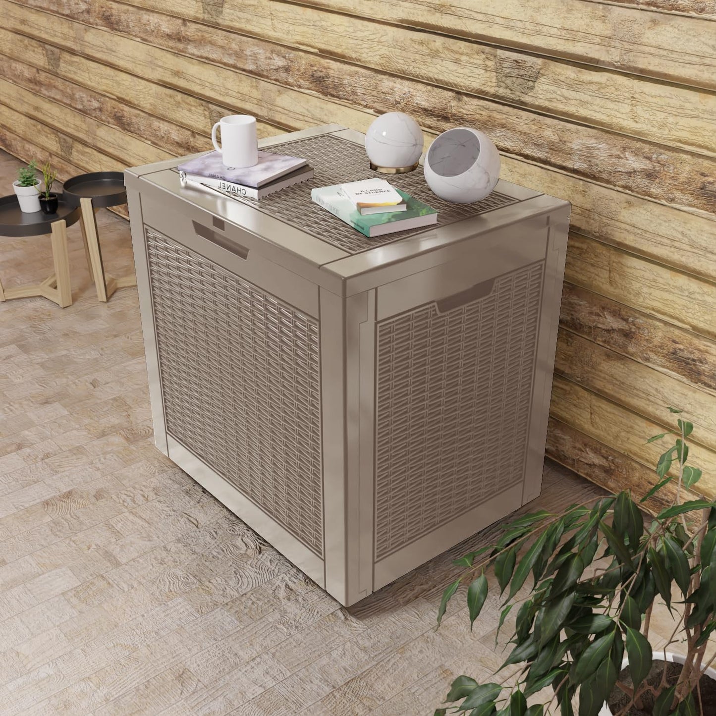 Vixzen 31 Gallon Resin Deck Box, Lockable Outdoor Storage Box for Patio Cushions Storage Furniture,Garden Tools, Pool Supplies, Weatherproof and UV Resistant- Grey