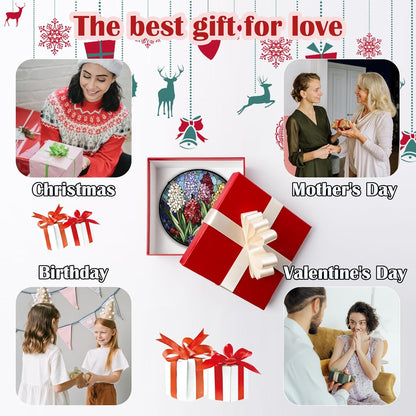 Stained Glass Window Hanging, Colorful Hyacinth Flowers Suncatcher for Doors Window Home Plant Sun Catchers Decoration Mother's Day Birthday Gifts for Women, Men, and Mom 7.8x7.8 in