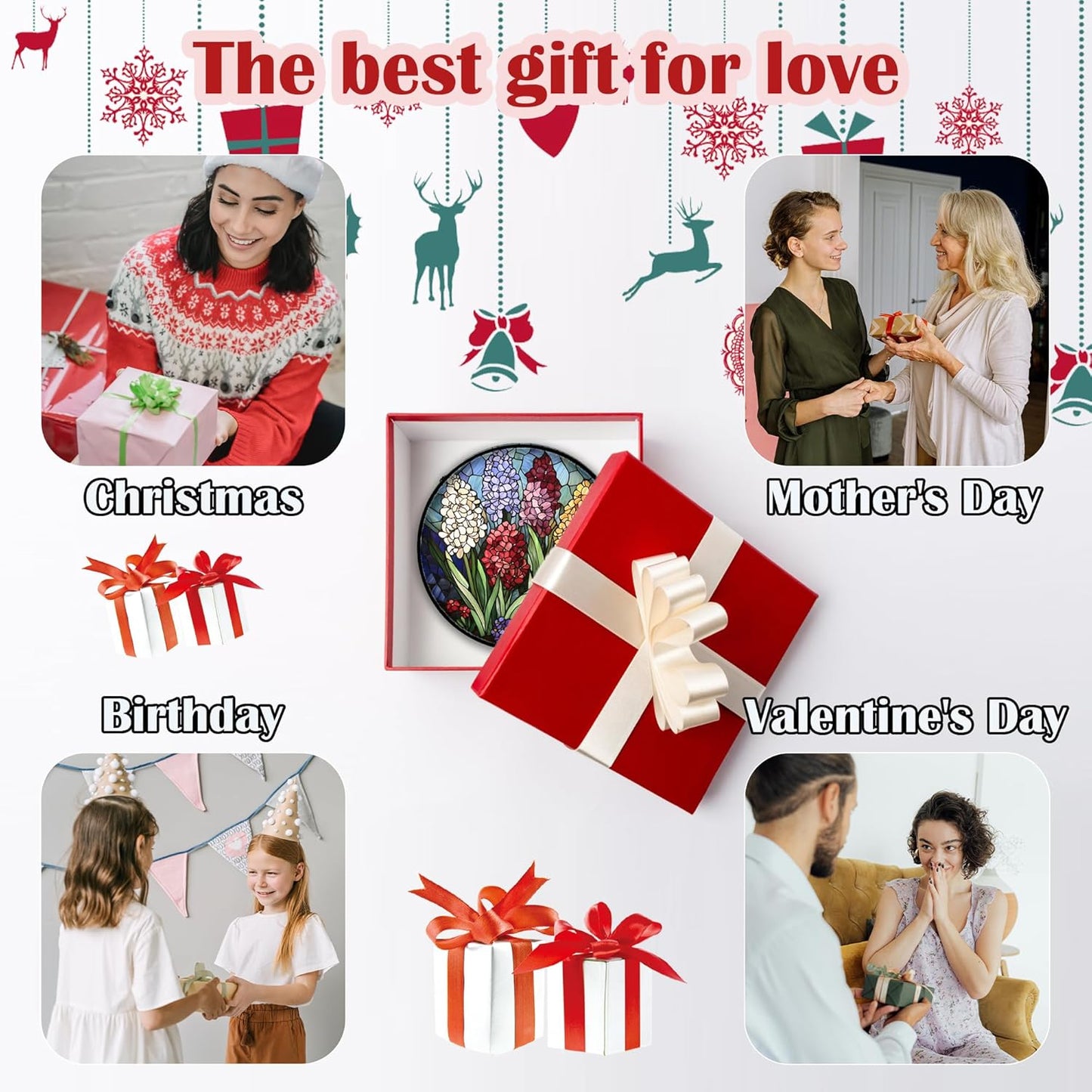 Stained Glass Window Hanging, Colorful Hyacinth Flowers Suncatcher for Doors Window Home Plant Sun Catchers Decoration Mother's Day Birthday Gifts for Women, Men, and Mom 9.8x9.8 in