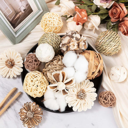 17Pcs Vintage Decorative Balls for Potpourri Bowl Filler, Bowl Filler for Table Centerpiece Home Decor, Woven Rattan Wicker Balls, Rattan Wicker Orbs Fillers for Vase Jar Dough Bowl