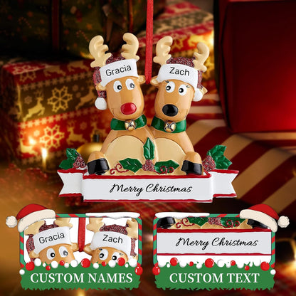 Personalized Christmas Ornaments 2025, Custom Reindeer Family Ornaments for Trees with Names, Handcrafted Christmas Deer Decorations for 2-8 Members, Meaningful Xmas Family of 2