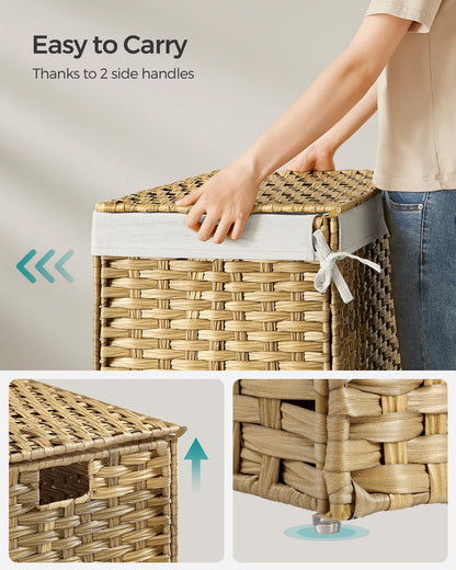 SONGMICS Storage Basket with Lid, Woven Blanket Storage Bin with Handles, Foldable, Removable
