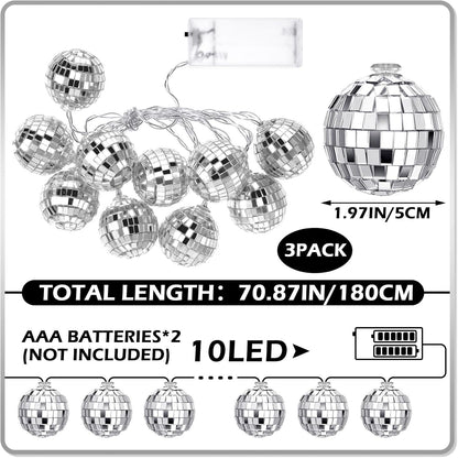 Zhanmai 30 LED Disco Ball String Lights Decor Lighted Mini Mirror Disco Balls Ornaments for 70s 80s Party Supplies Club(1.97 Inch Ball,Silver)