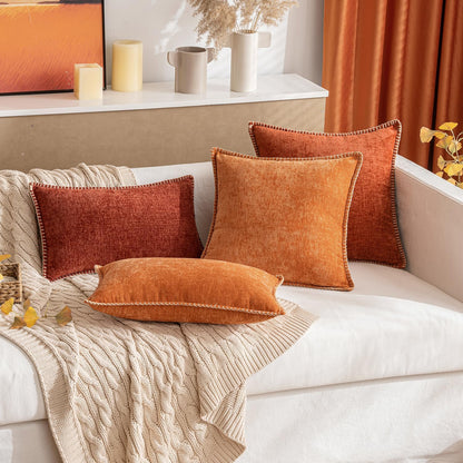 MIULEE Pack of 2 Fall Couch Throw Pillow Covers 20x20 Inch Orange Farmhouse Decorative Pillow Covers with Stitched Edge Soft Chenille Solid Dyed Pillow Covers for Sofa Bed Living Room