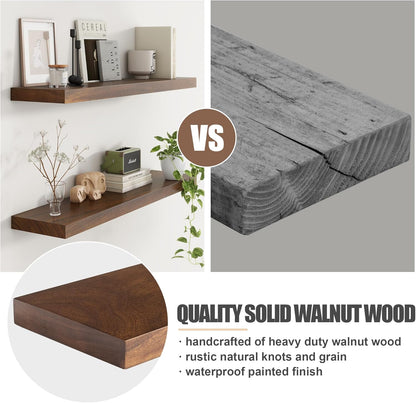 Floating Shelves for Wall, USA-Sourced Walnut Wood 55 Inch Long Wall Shelves, Natural Wooden Wall Mounted Picture Ledge Shelf, Nursery Book Storage Shelf Kids Bookshelf, Display Shelf for Bathroom