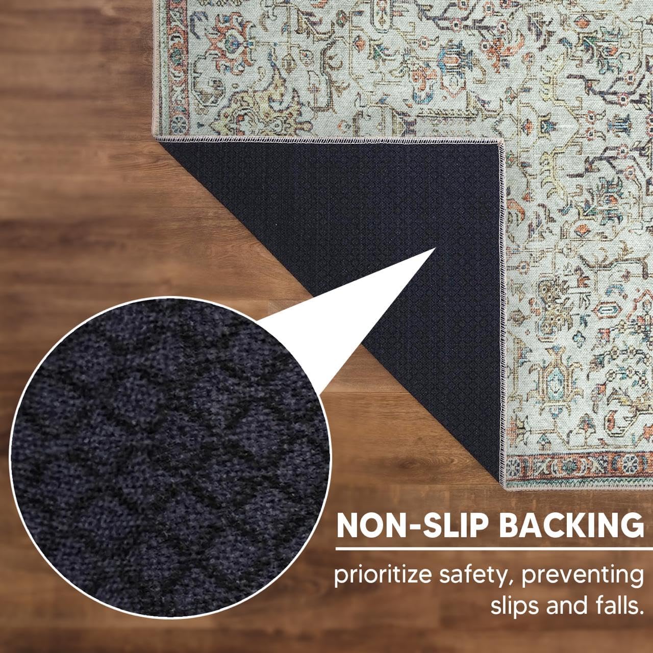 Keen Home Design 4x6 Rug - Machine Washable Area Rug with Non-Slip Backing, Ideal for Living Room, Dining Room, Bedroom - Vintage, Easy Clean, Durable, Low Pile Rug - (4' x 6')