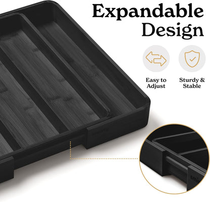 SMIRLY Silverware Drawer Organizer – Bamboo Kitchen Drawer Organizer, Adjustable Utensil Holder and Cutlery Tray, Drawer Dividers for Flatware and Kitchen Utensils