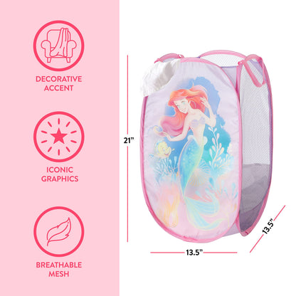 Disney Little Mermaid Ariel Pop-Up Hamper,Collapsible Laundry Basket with Sturdy Handles