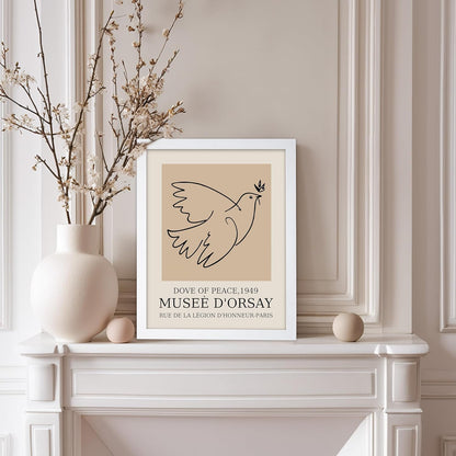 Poster Master Vintage Poster - Retro Minimalist Print - Gift for Artist, Friend - Dove Of Peace, Line Drawing, Sketch, Abstract - Wall Decor for Living Room, Bedroom, 11x14 White Framed