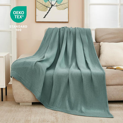 EMME Muslin Twin Blankets for Couch Breathable Gauze All Season Soft and Lightweight Pre-Washed Cotton Blanket (Teal, 60"x80")