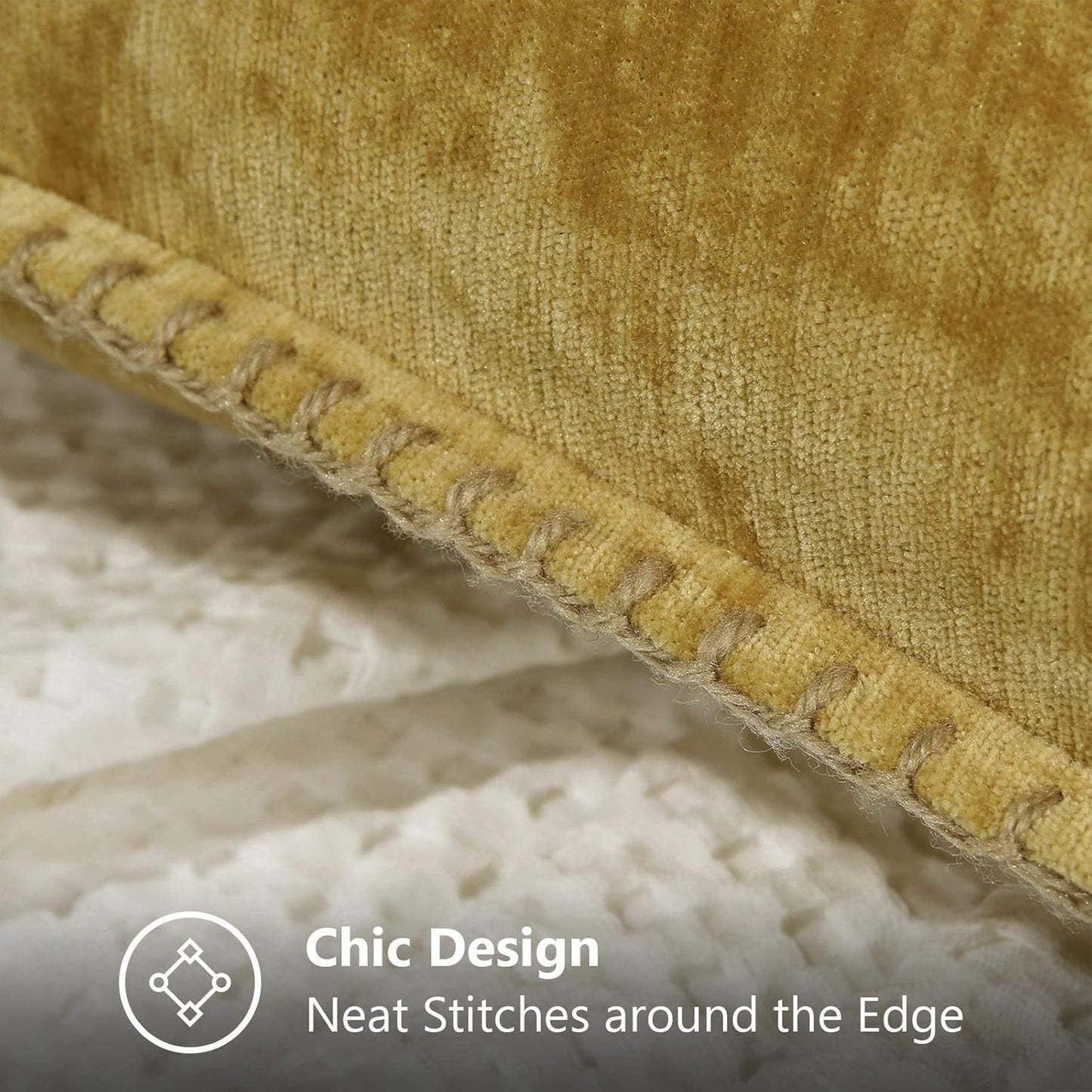 decorUhome Chenille Soft Throw Pillow Covers 18x18 Set of 2, Farmhouse Velvet Neutral Decorative Euro Pillow Covers with Stitched Edge for Couch Sofa Bed Home Decor, Mineral Yellow