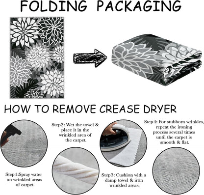 Area Rug 2x3 Black White Washable Entry Small Rug Multicolored Tropical Botanical Modern Floral Indoor Kitchen Door Mat Entrance Carpet Non Slip for Bedroom Living Room, Porch