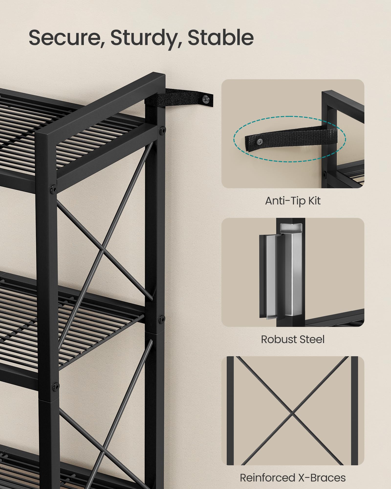 SONGMICS 4-Tier Metal Storage Rack, Shelving Unit with X Side Frames