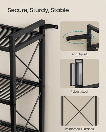 SONGMICS 4-Tier Metal Storage Rack, Shelving Unit with X Side Frames