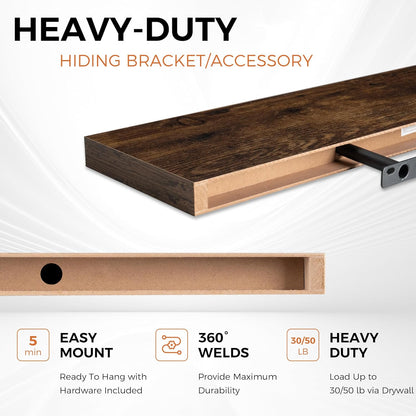 Floating Shelves for Wall, 48 Inch Floating Shelves for Home Decor, Wall Mounted Rustic Wood Shelves, Bathroom, Hanging Deep Shelf for Bedroom, Living Room, Kitchen (Rustic Brown, Set of 2)